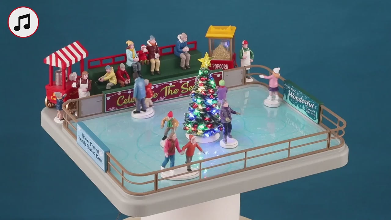 Lemax Outdoor Skating Rink Sights and Sounds Animated Tabletop Decoration #14871