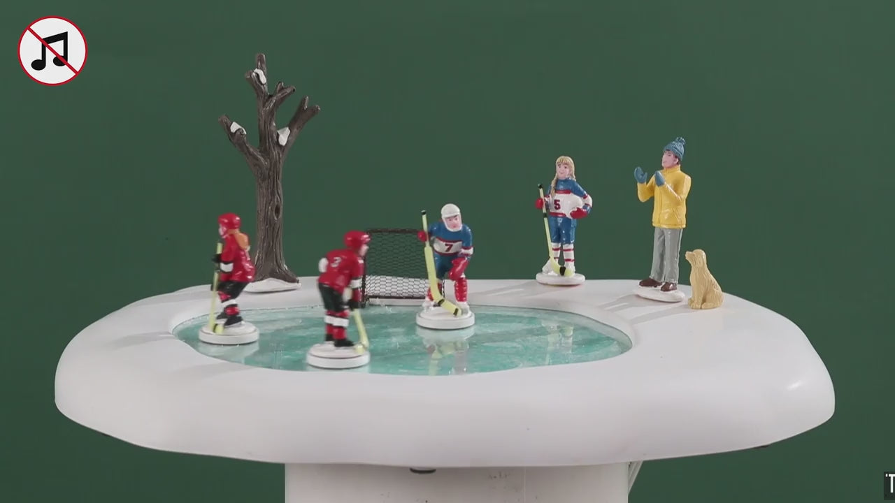 Lemax Girls Play Hockey, Too! Animated Table Accent Battery Operated #34085