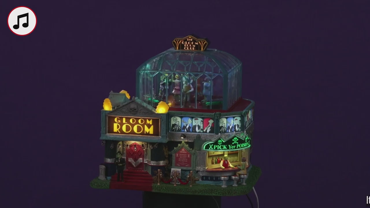 Lemax The Gloom Room Club Sights and Sounds Animated Lighted Building #25847