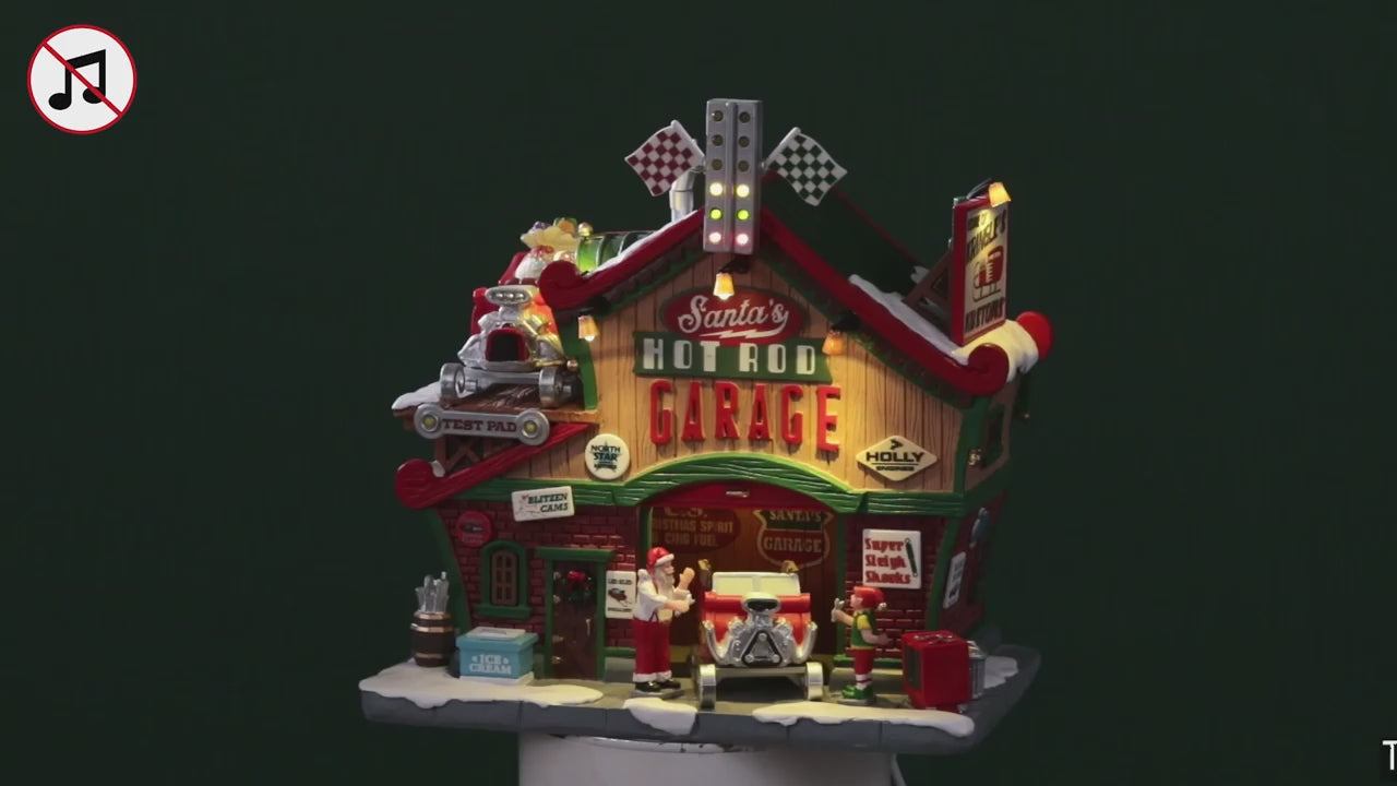 Lemax Santa's Hot Rod Garage Lighted Building with 4.5V Adaptor #25863