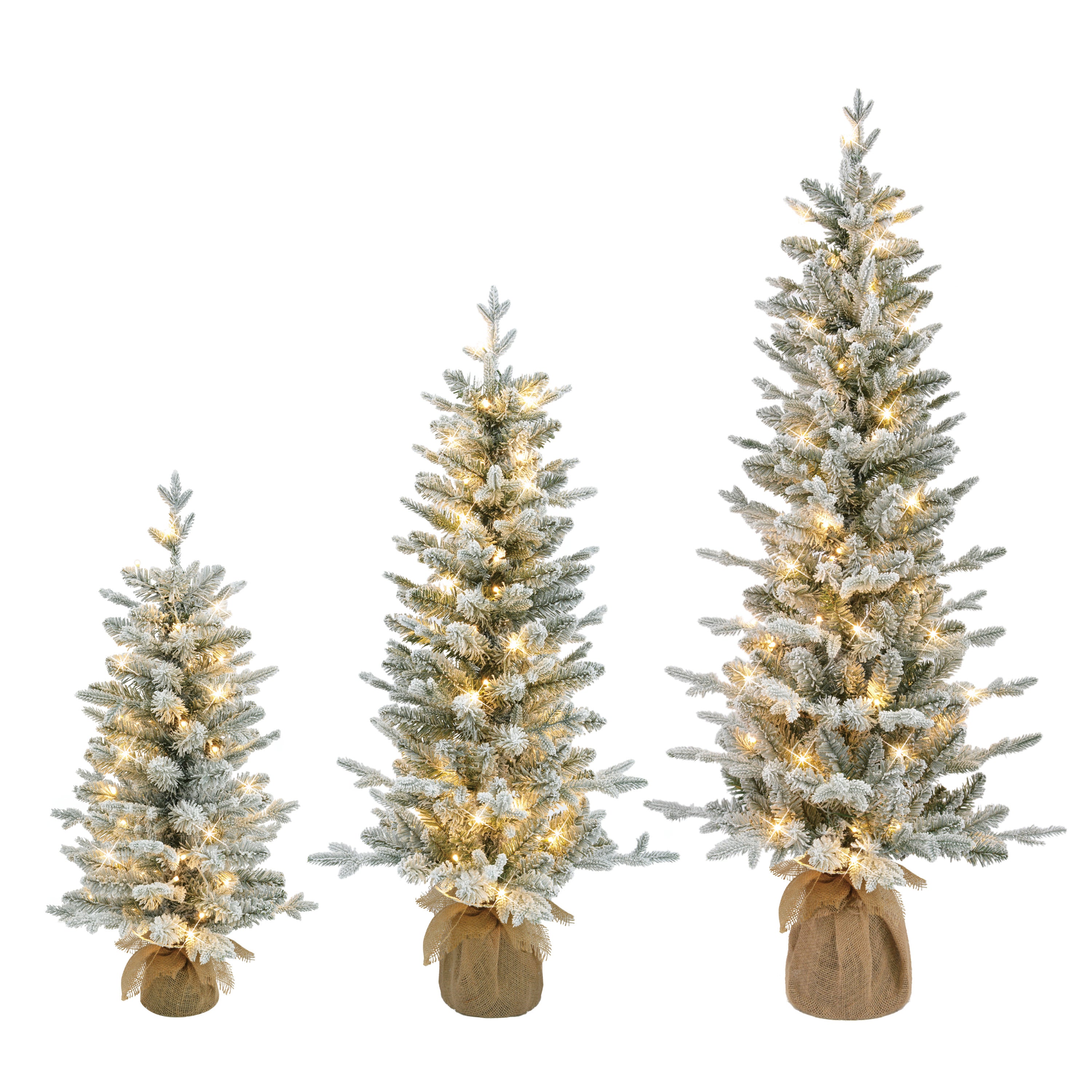 Set of 3 Artificial Flocked Spruce Trees in 3', 4', and 5' with Burlap Base 5890-TF3453LW150A
