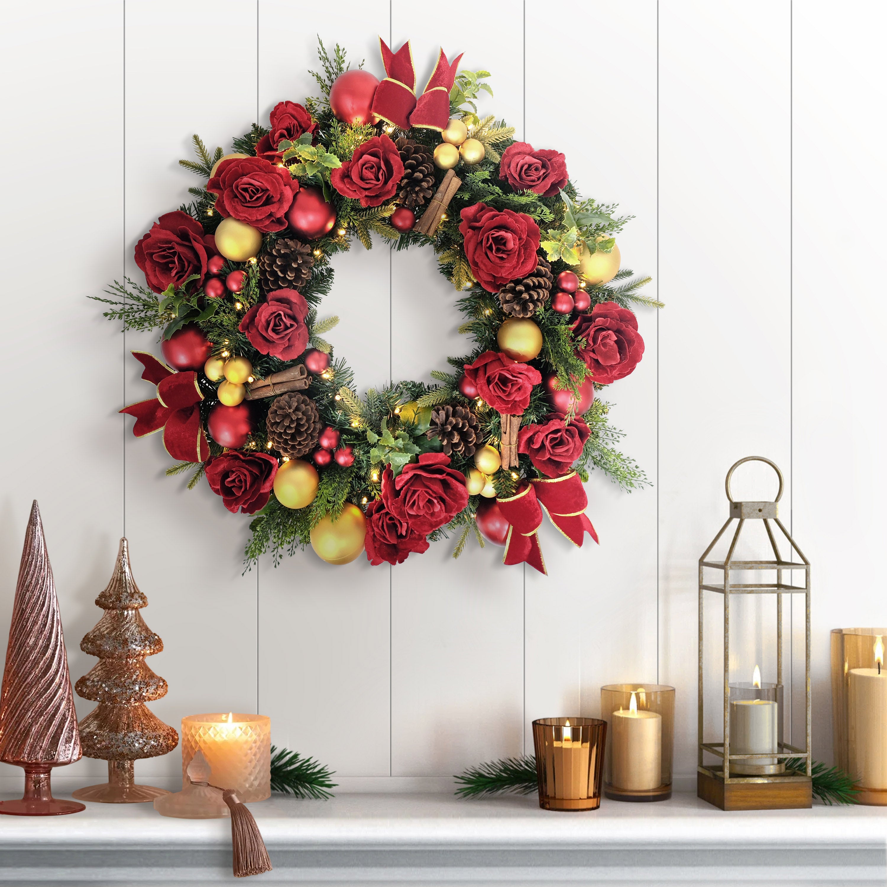 26" Pre-Lit Adorned Christmas Wreath