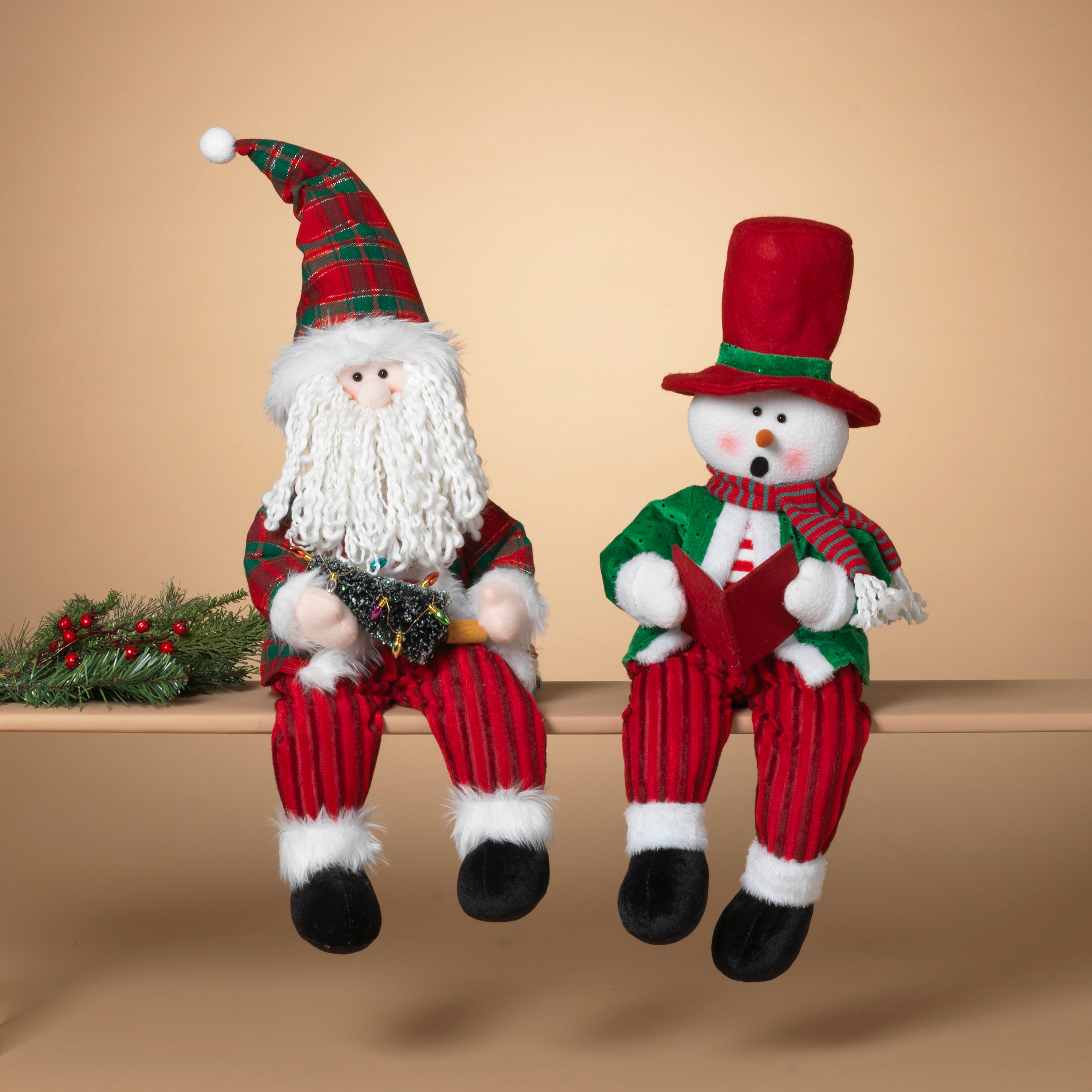 Frosted 22 in H USB Electric Animated Fabric Sitting Santa and Snowman Shelf Sitter Figurines 2745480EC