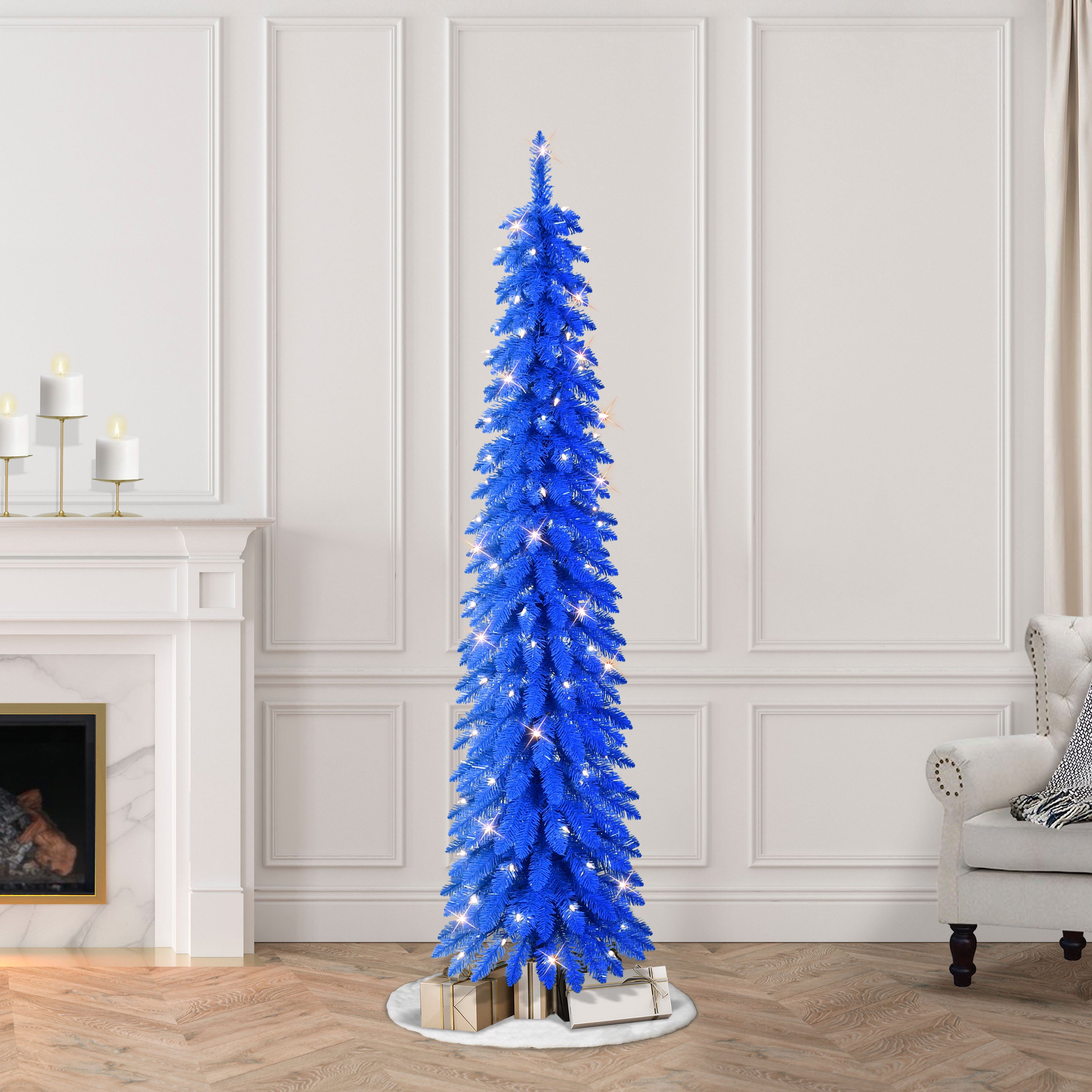 6' Pre-Lit Blue Alpine Pencil Tree