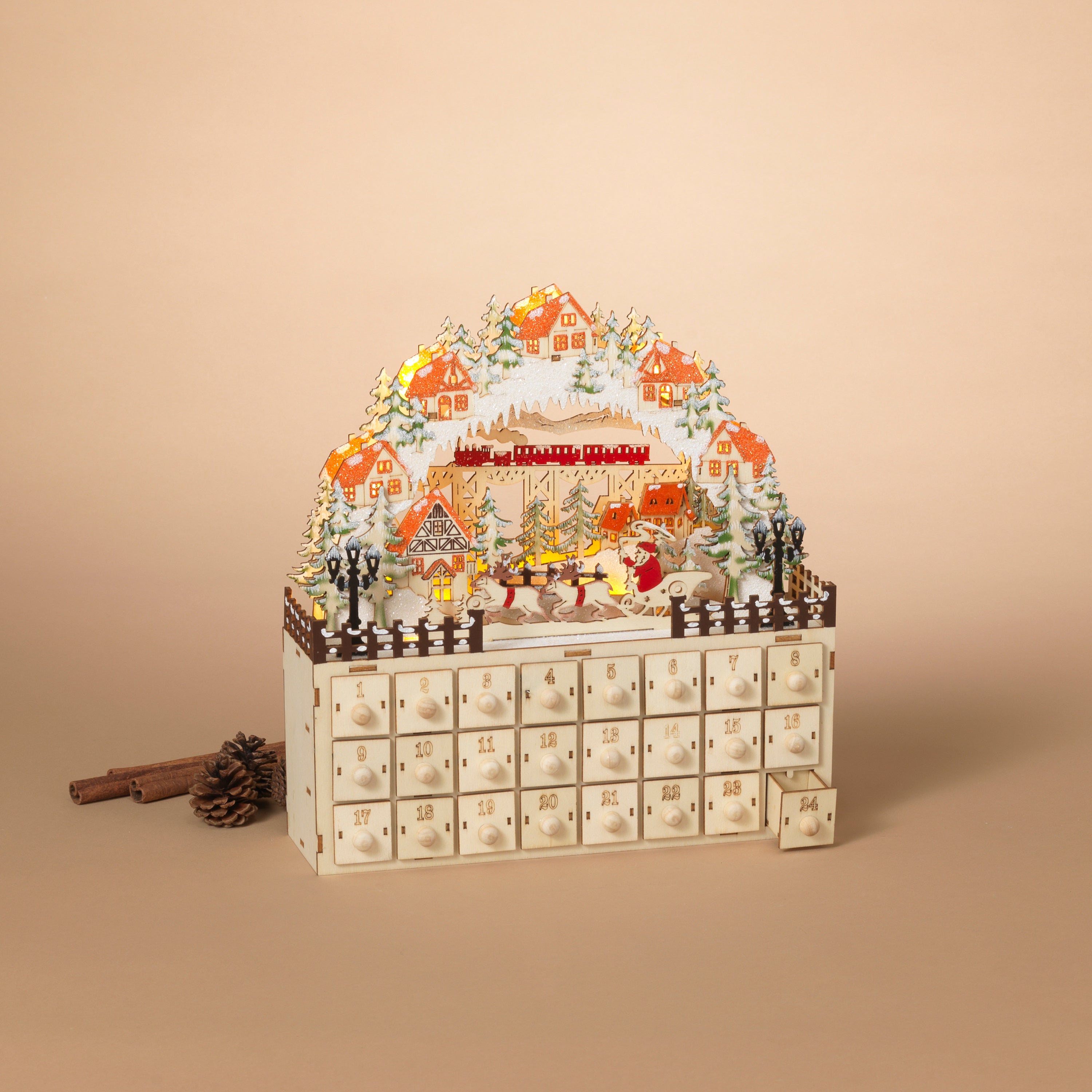 Cozy 11.8 in H Battery Operated Lighted Laser Cut Wood Holiday Village Scene 2735520EC