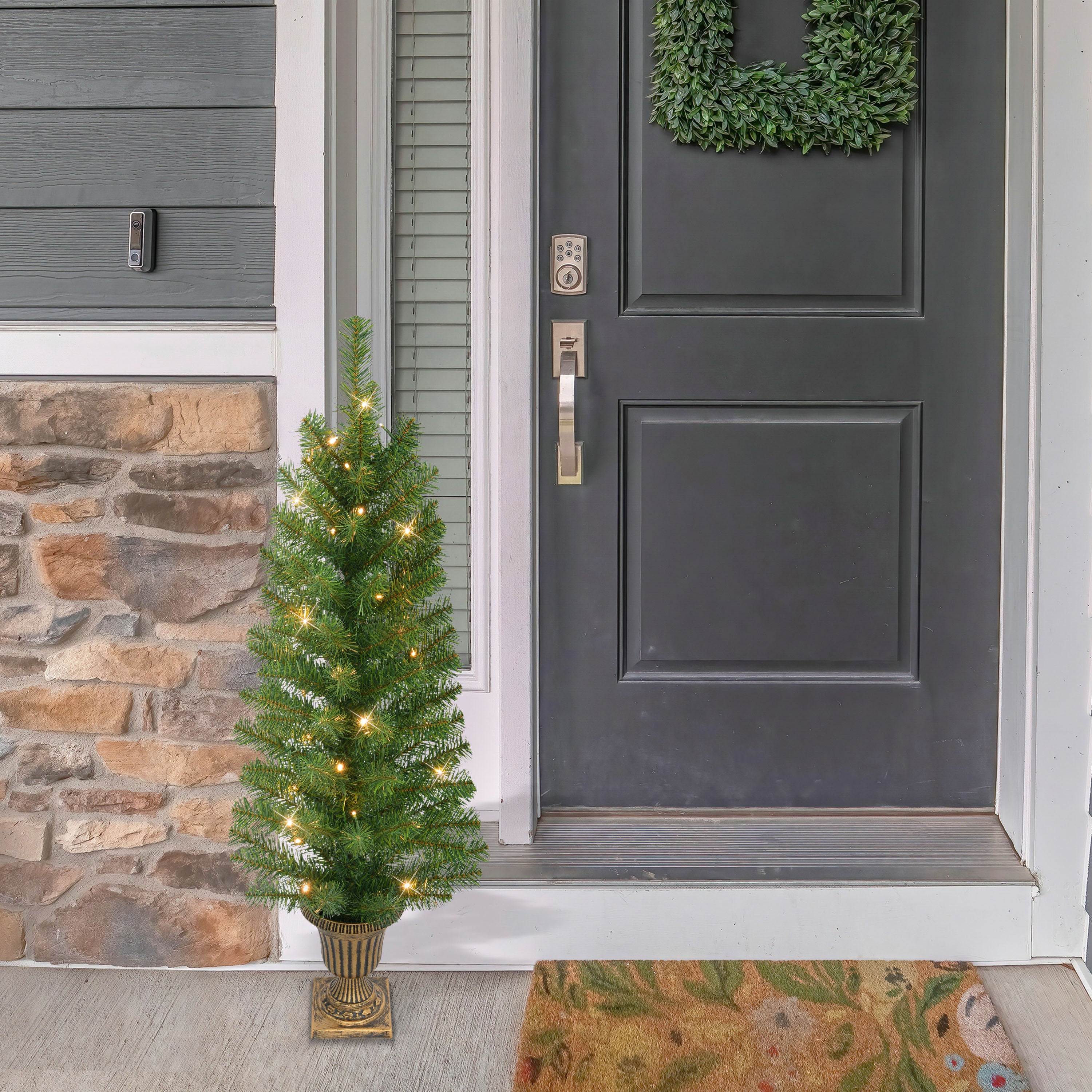 Set of 2 Battery-Operated Pre-Lit Potted Christmas Trees