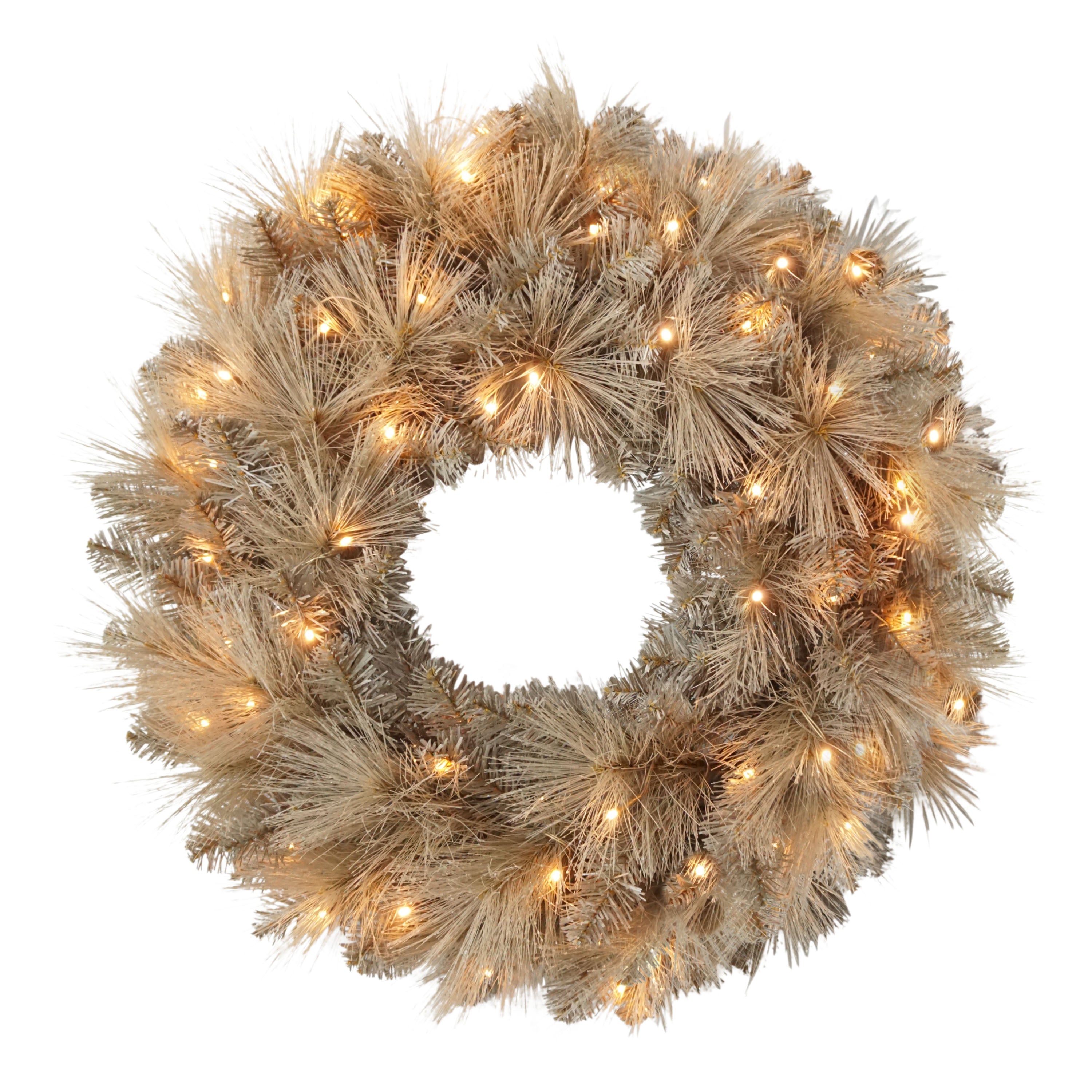 24" Battery-Operated Pre-Lit Tan Wreath with 35 Warm White Lights 4629-W24LW035A-BO