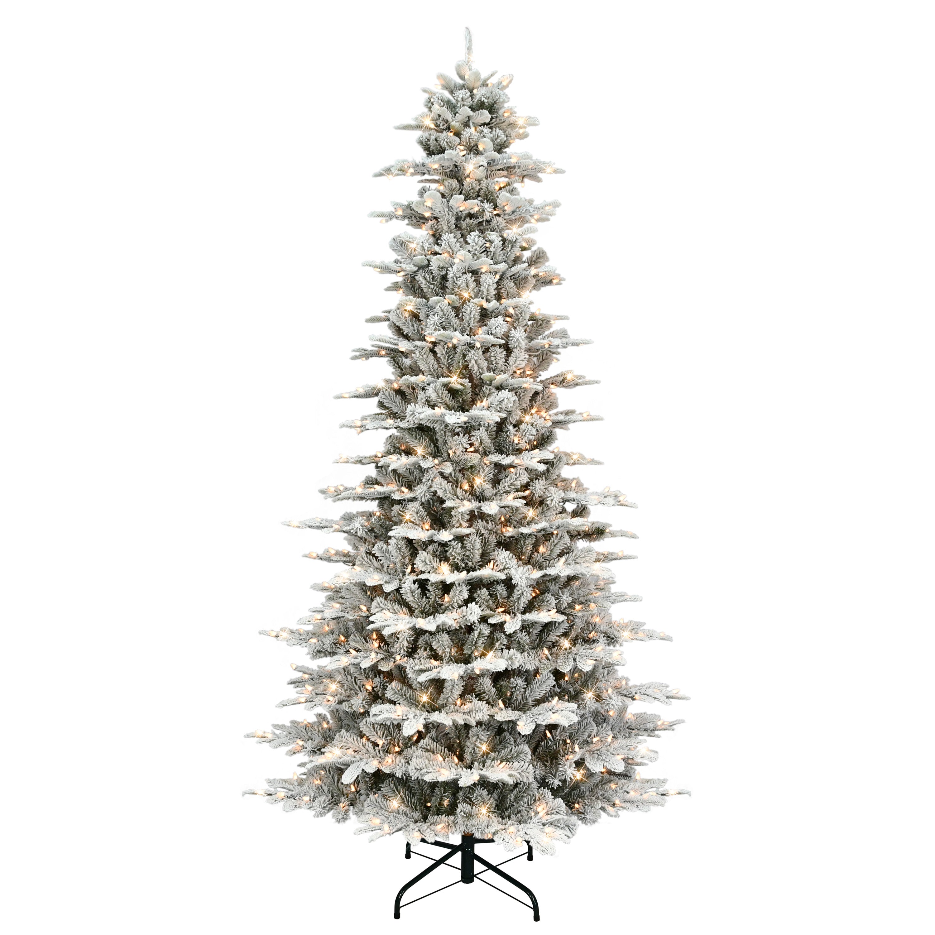 9 ft Pre-lit Slim Flocked Aspen Fir Tree 1451 Tips 700 UL Clear Lights Metal stand Green APGSLFA-90C7