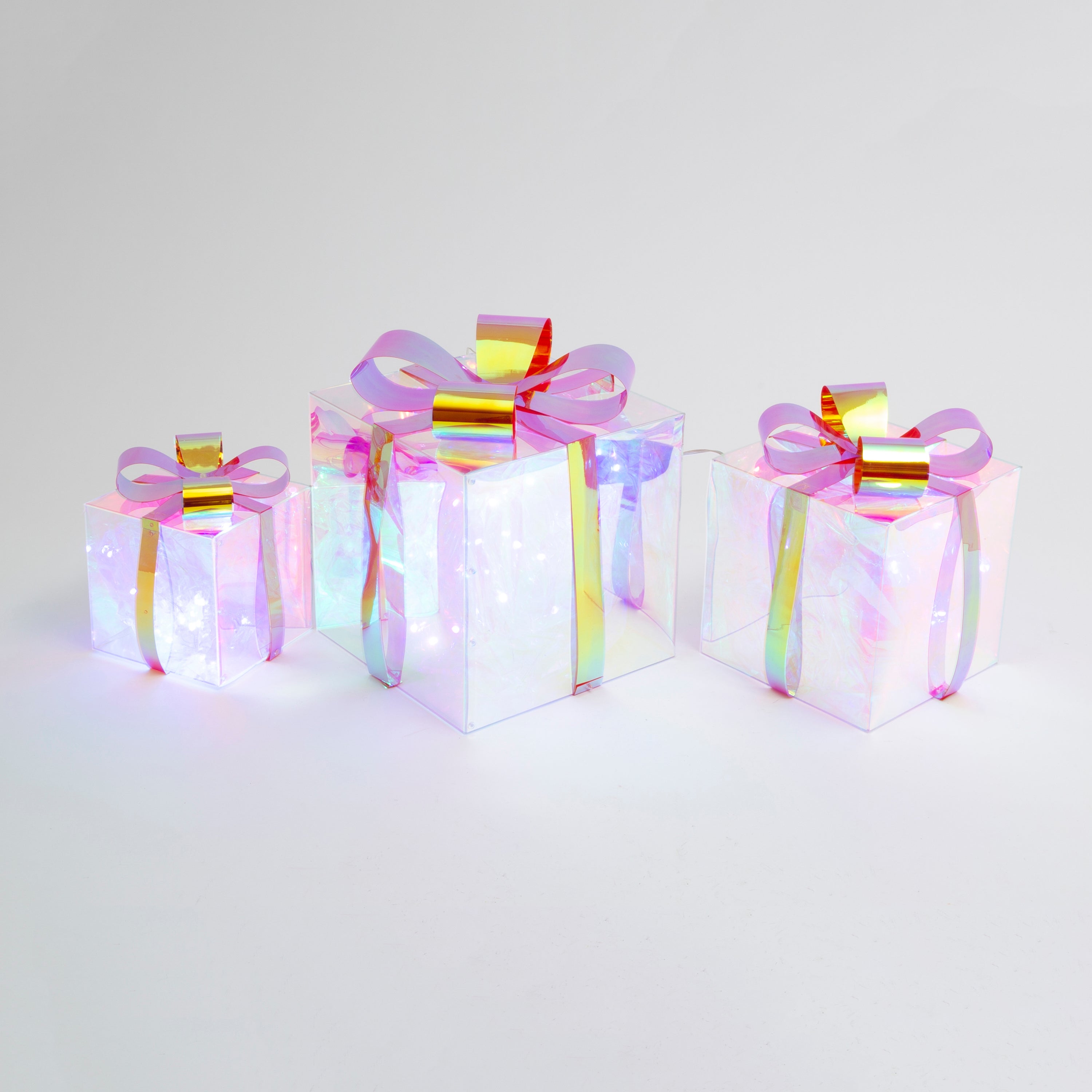 Vintage inspired 3 Piece USB Electric RGB Lighted Holographic Holiday Gift Boxes