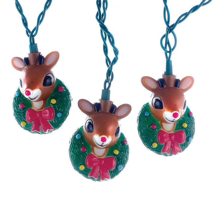 Kurt Adler 10-Light Rudolph Head with Wreath Light Set