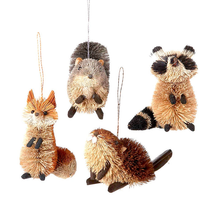 Kurt Adler 3.5-6 Inch Buri Woodland Animal 4-Piece Ornament Set