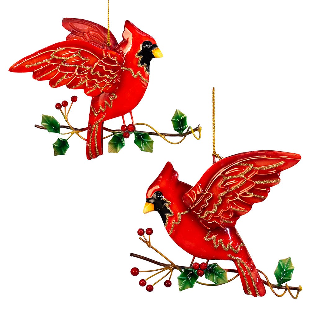 4" Tin Cardinal Ornament, 2 Assorted S4022