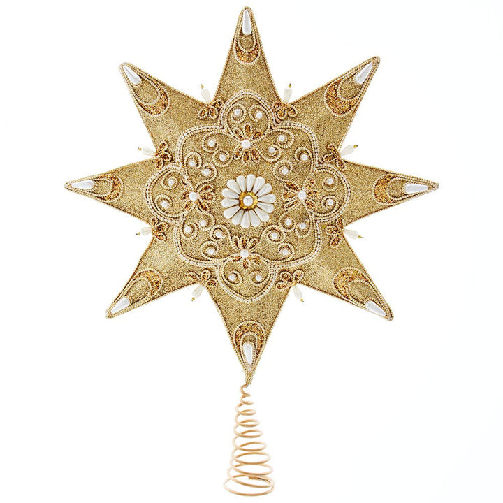 Kurt Adler 16-Inch Pearl and Gold Shimmer 8-Point Star Tree Topper