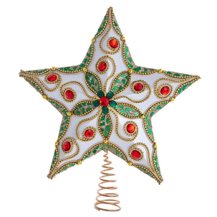 Kurt Adler 13.5-Inch Green, Red and White Star Tree Topper