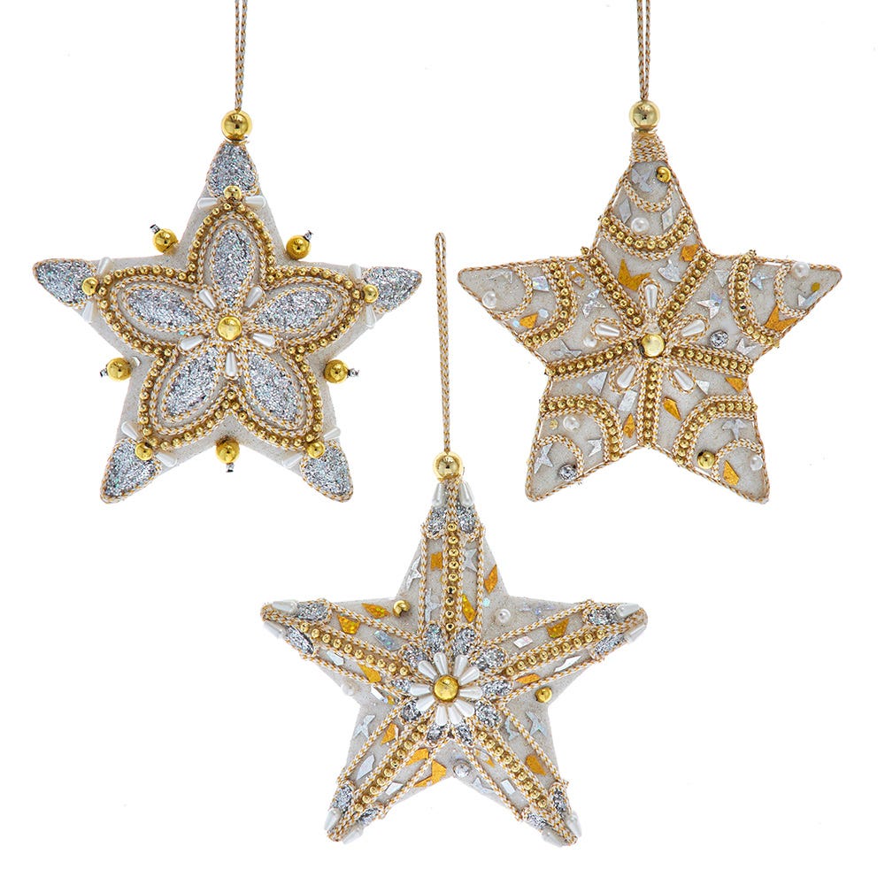 5" White, Gold and Silver Star Ornament, 3 Assorted S4470