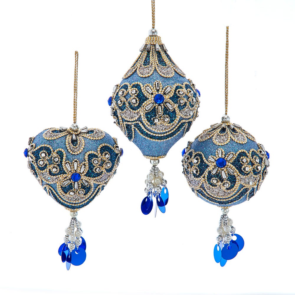 3-5" Blue Platinum Heart Ornament, 3 Assorted S4472