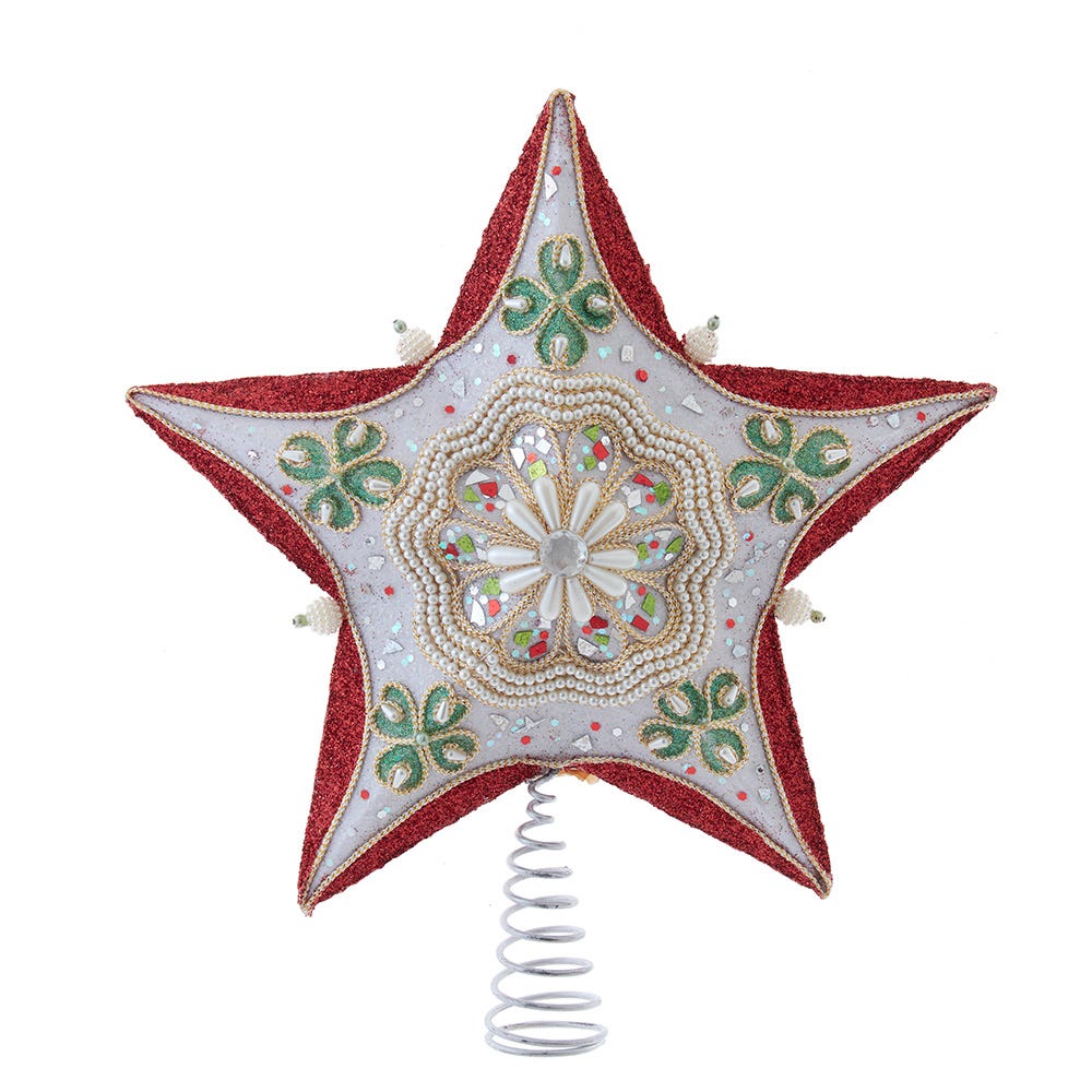 Kurt Adler 13.5-Inch Red, Green and White Mistletoe Star Tree Topper S4474