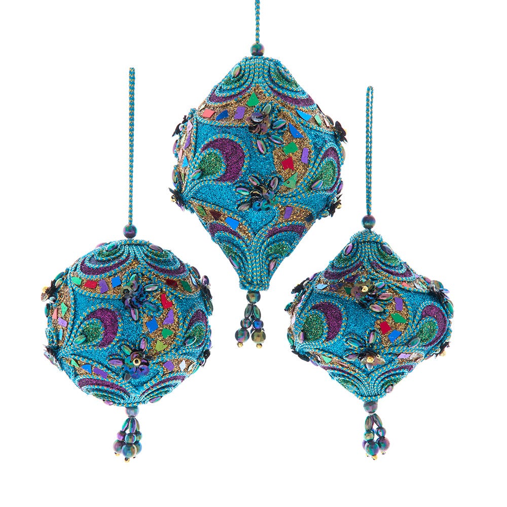 3-5.5" Peacock Finial/Ball/Onion Ornament, 3 Assorted S4479