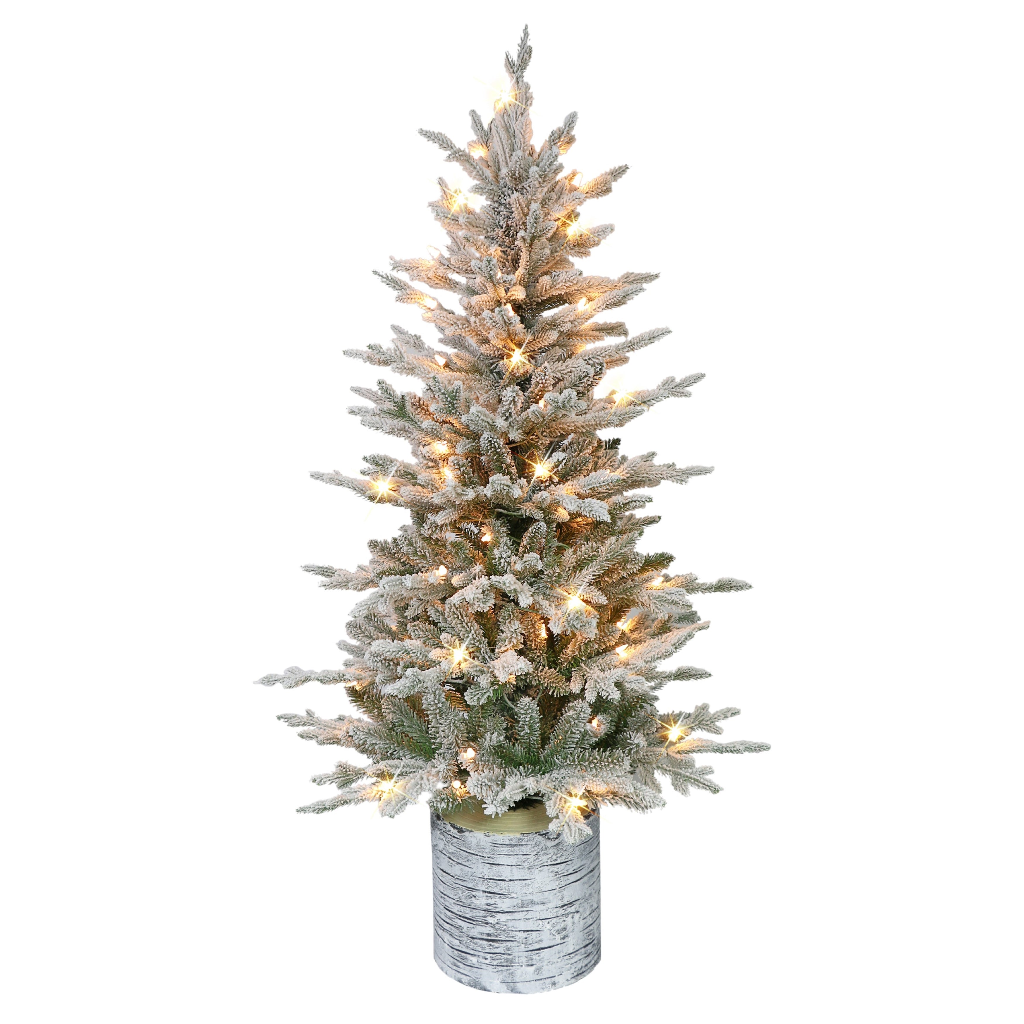 4.5 ft Pre-Lit Potted Flocked Arctic Fir Artificial Christmas Tree with 70 UL Clear Lights Green PTO9760A-45C07