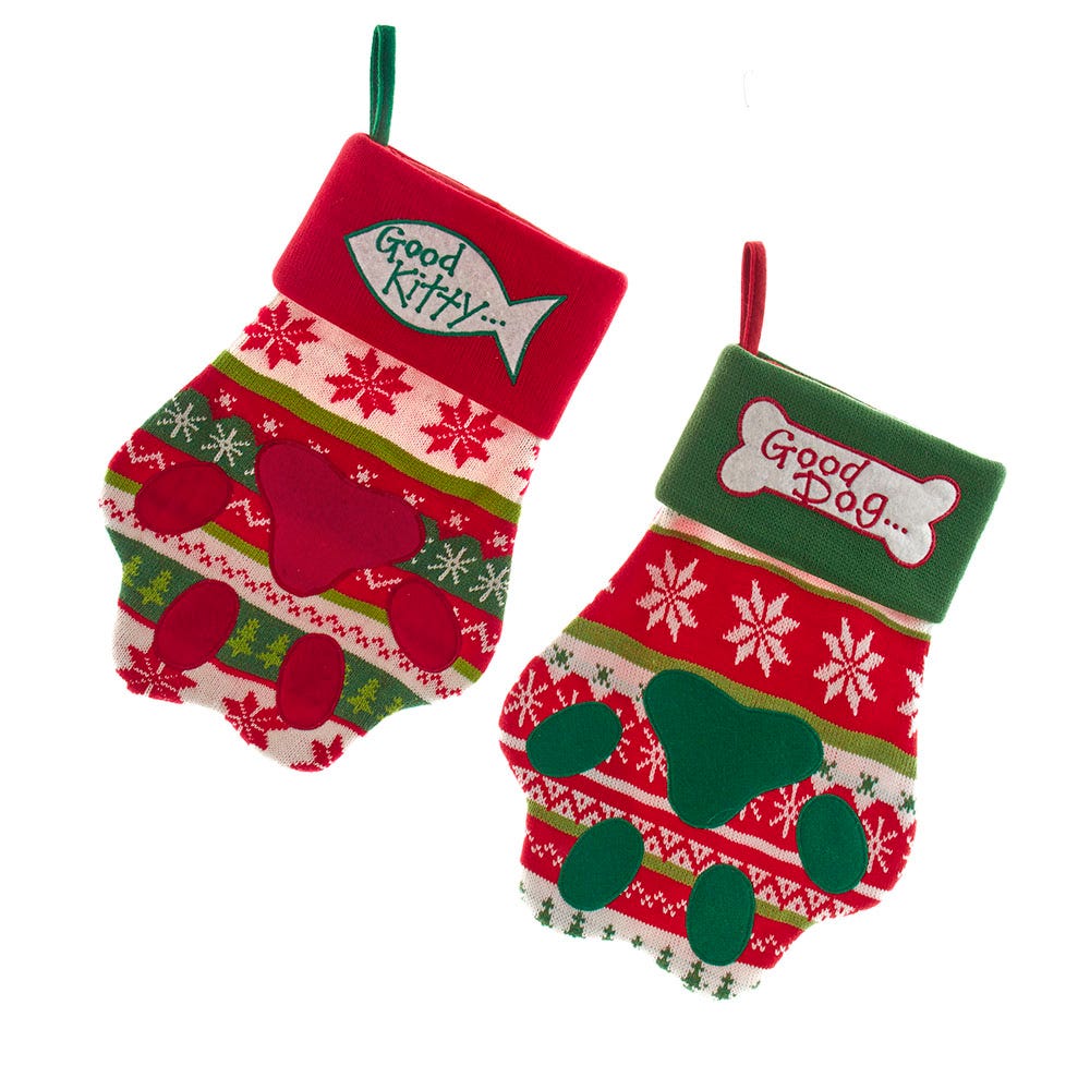 18.5" Red/Green/White Knit Pet Applique Stocking, 2 Assorted #SG0273