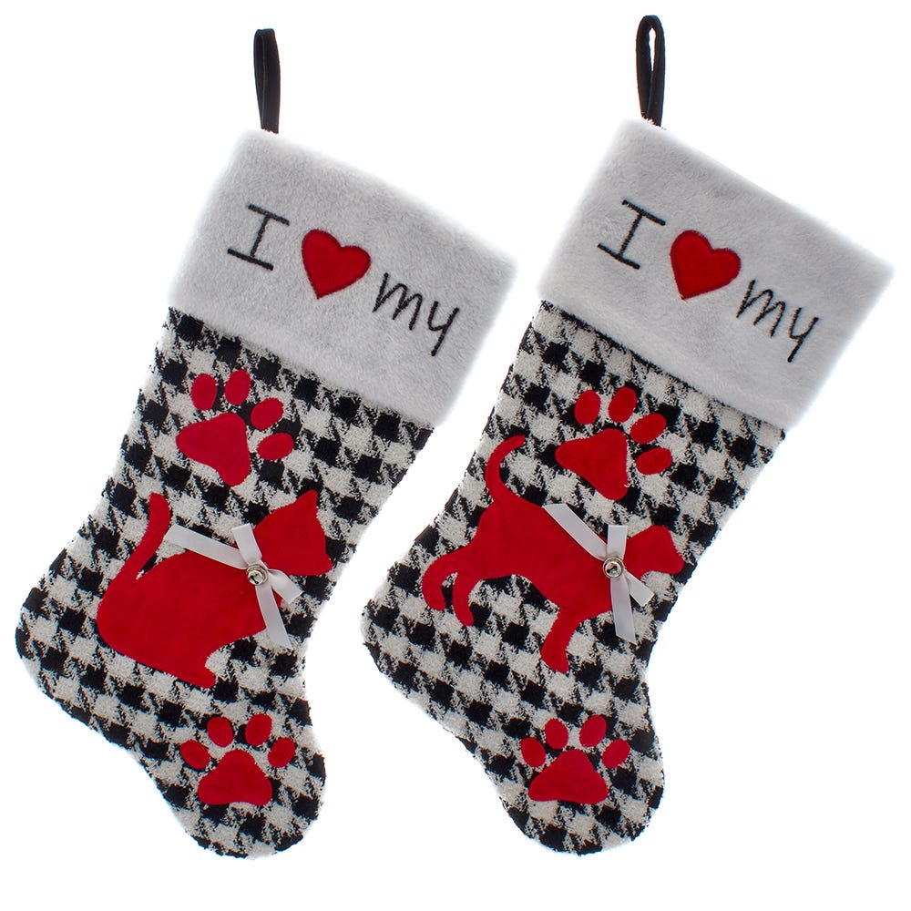 20.5" Dog/Cat Houndstooth Stockings, 2 Assorted #SG0280