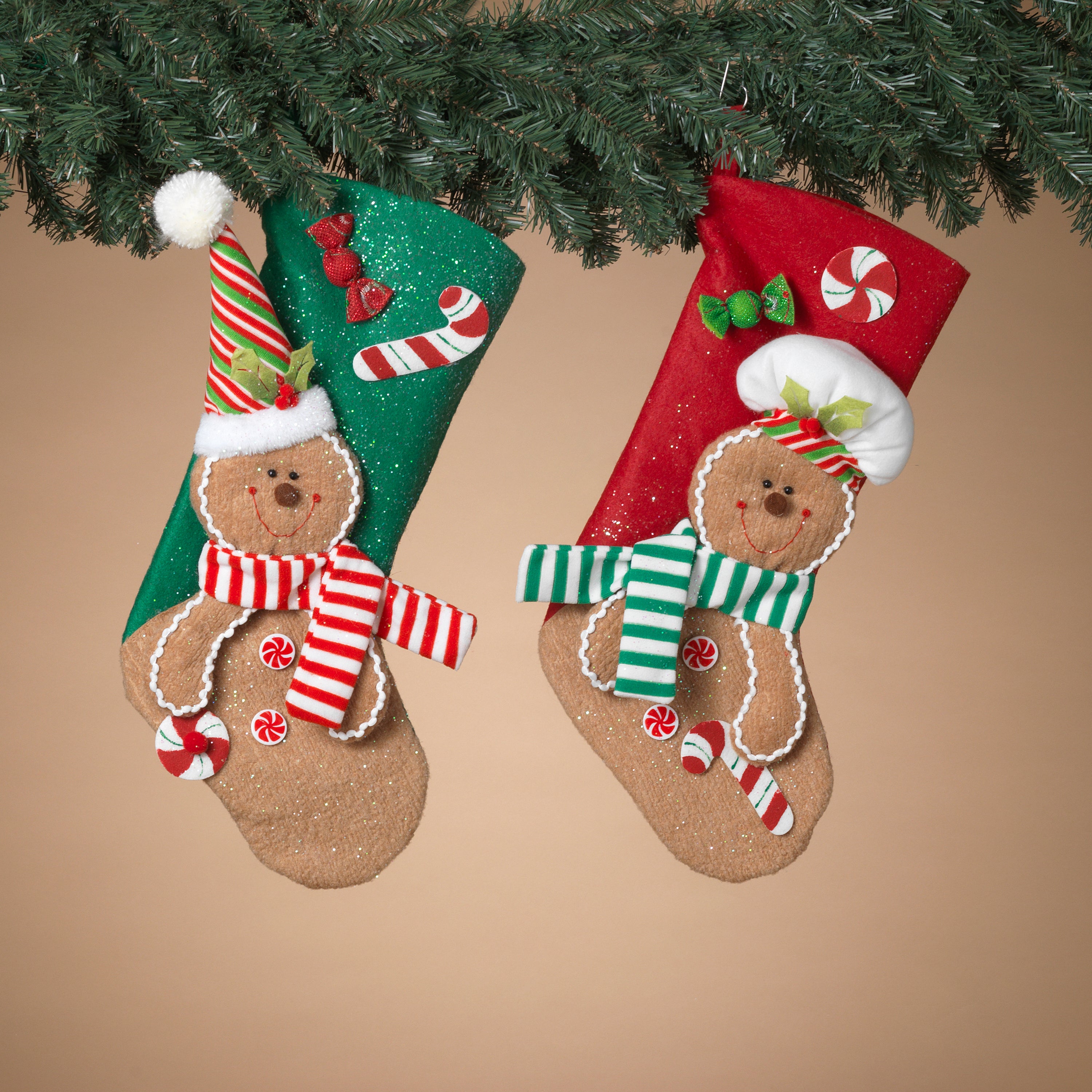 Hand detailed 20 in H Fabric Holiday Gingerbread Man Stocking, 2 Assorted 2740960EC