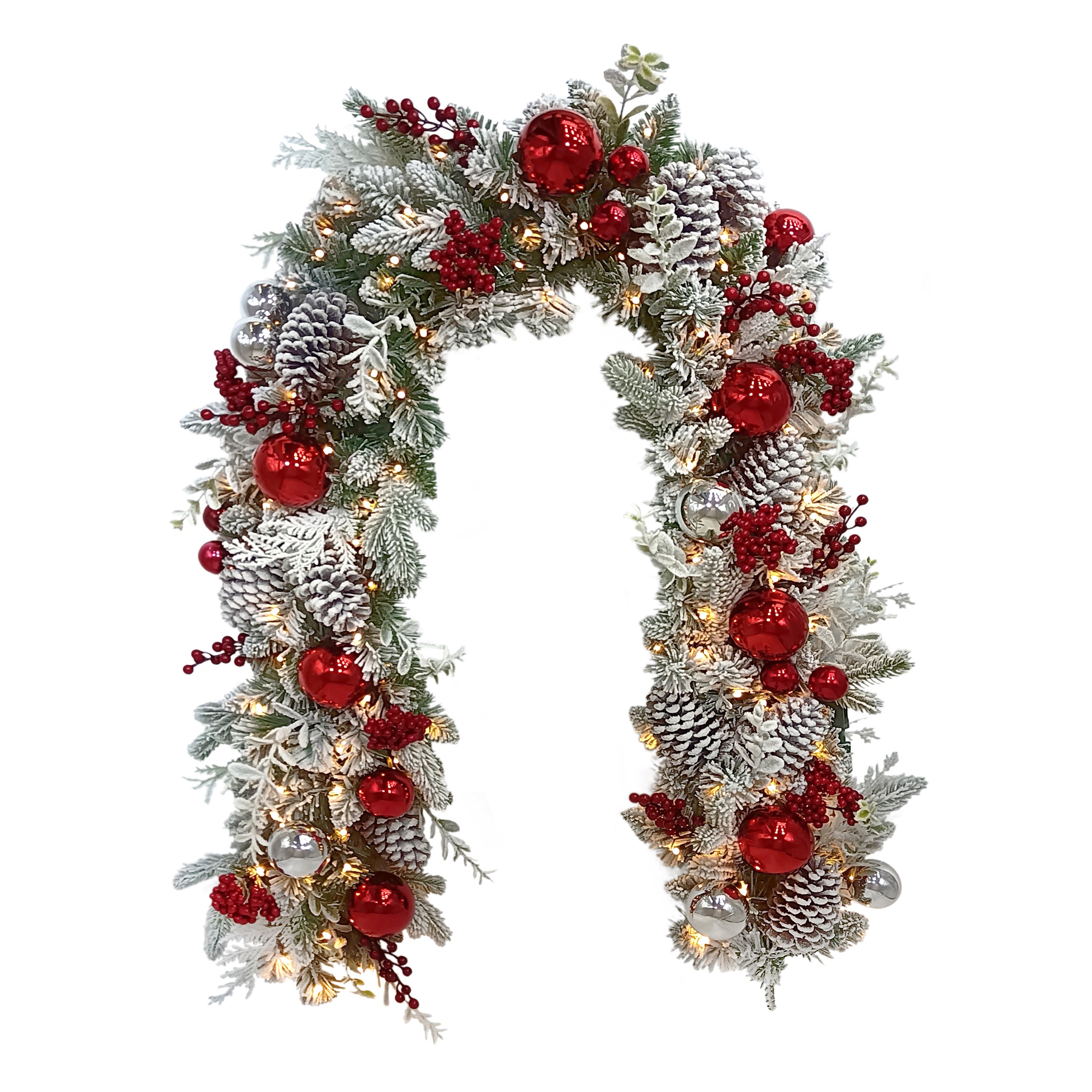 6' x 10" Battery-Operated Pre-Lit Flocked Decorated Artificial Garland 4646A-G610LW120-BO