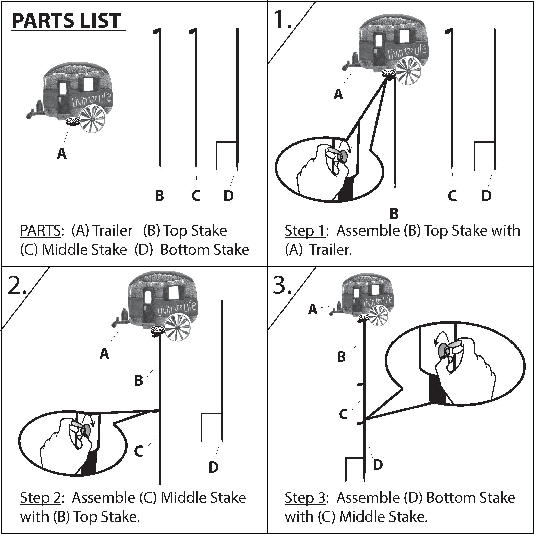 63 in Solar Lit Camper Wind Spinner Yard Stake