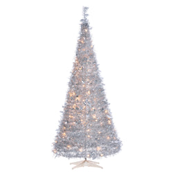 Sterling 7.5 ft. Pre Lit Warm White LED Pop Up Silver Tinsel Tree