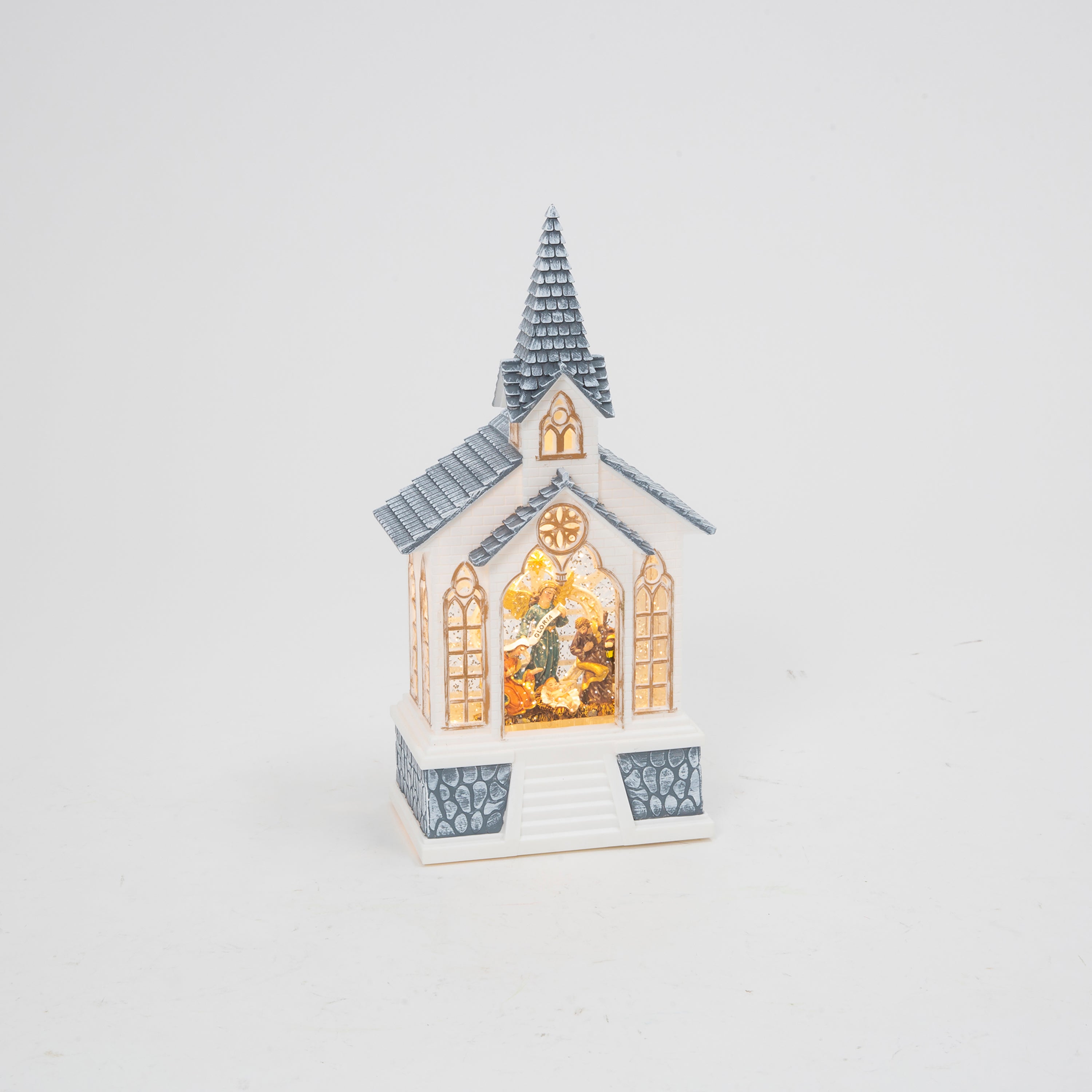 Cheerful 11 in H Battery Operated Lighted Spinning Water Globe Church 2688710EC