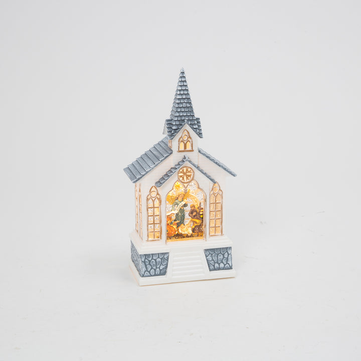 Cheerful 11 in H Battery Operated Lighted Spinning Water Globe Church 2688710EC