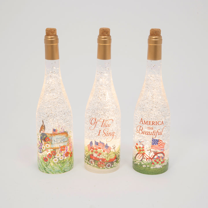 12.5 Inch Lighted Spinning Water Globe Bottles with Americana Design and Timer Set of 3 2574380EC