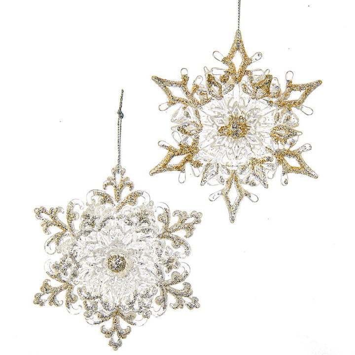 4.5" Silver/Gold Glitter Snowflake Ornament, 2 Assorted #T0681