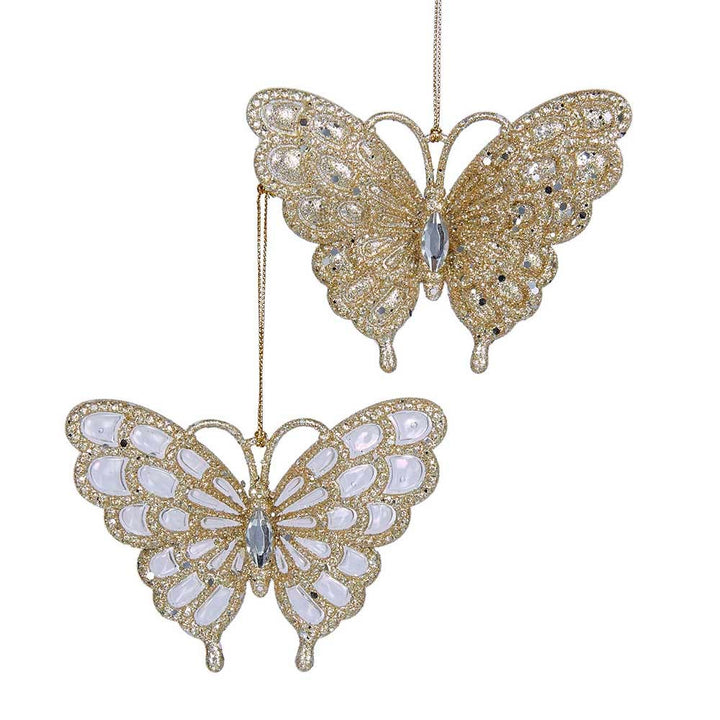 3.125" Platinum Glitter Butterfly Ornament, 2 Assorted #T1732