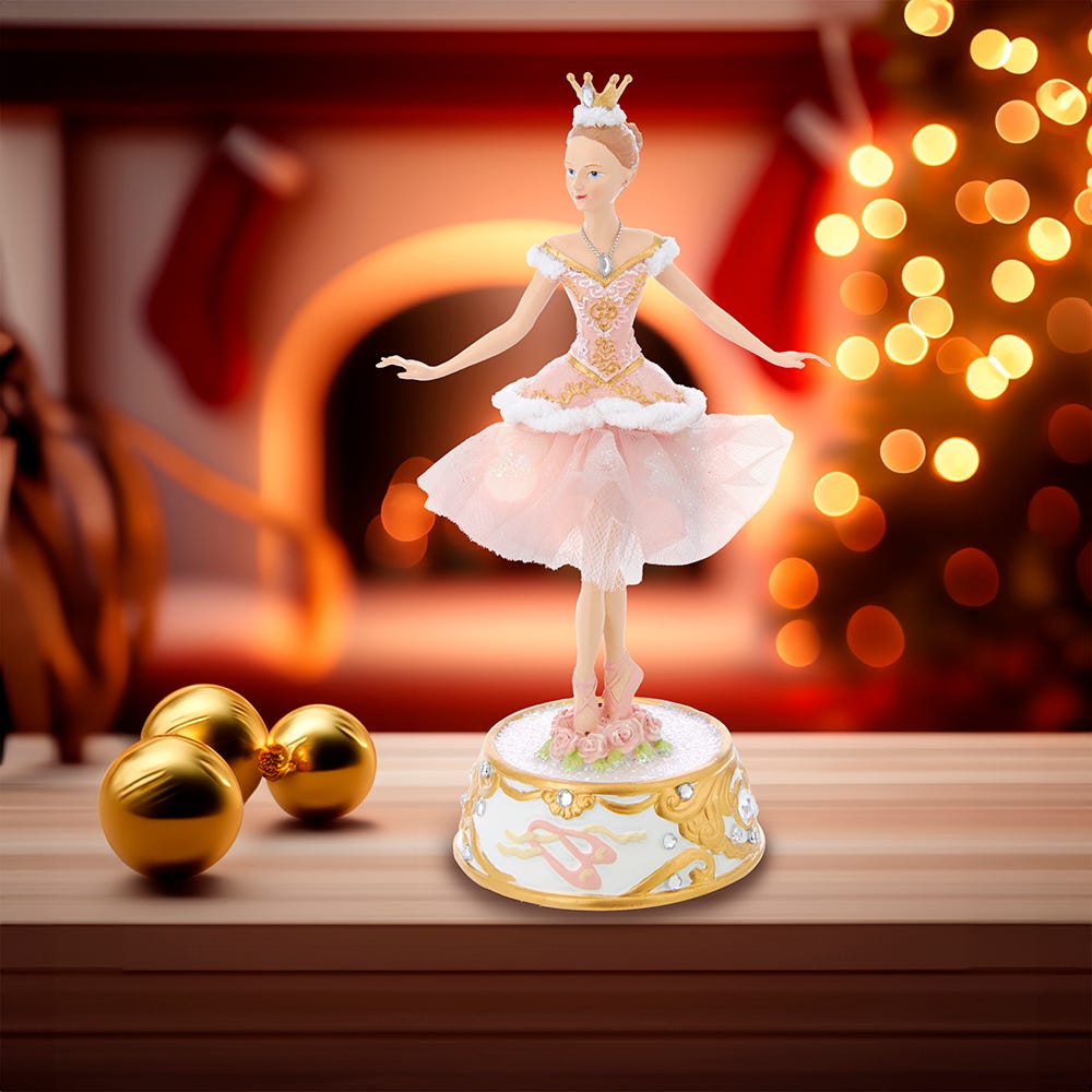 Kurt Adler 10-Inch Pink Ballerina Figure with Musical Base