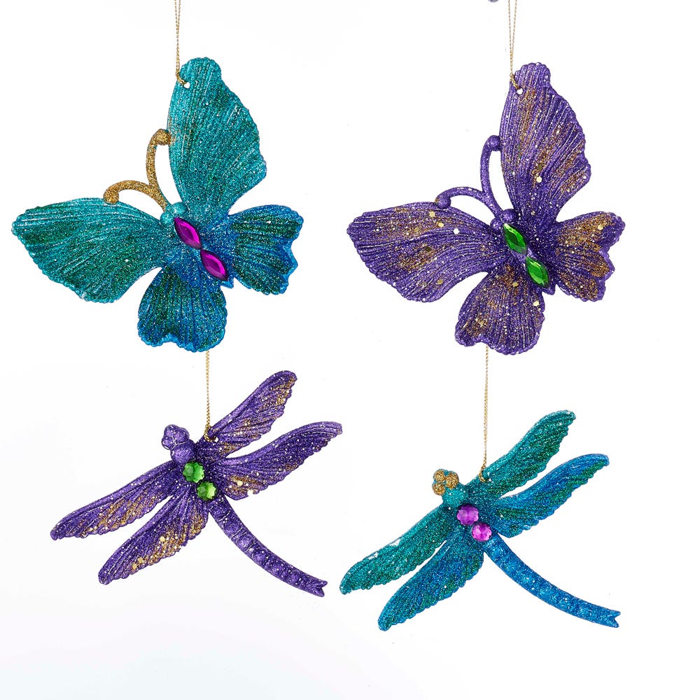 4" Purple/Blue/Teal Butterfly/Dragonfly Ornament, 4 Assorted T2353
