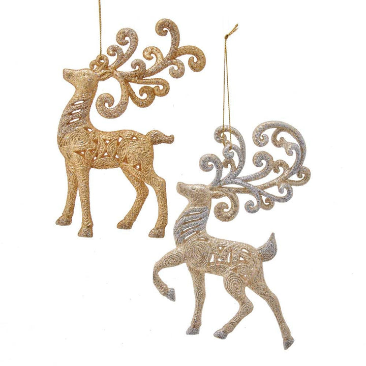 3.25" Gold & Platinum Reindeer with Intricate Antlers Ornament, 2 Assorted  #T2841