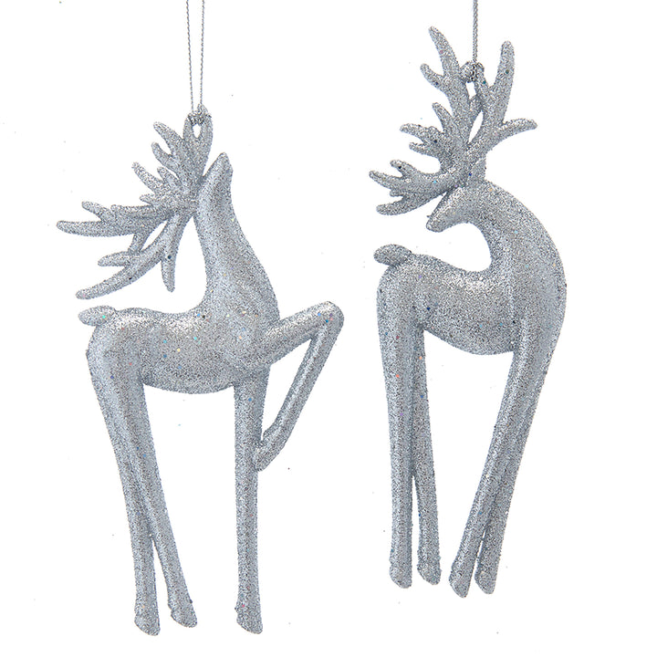 6.4" Silver Glitter Deer Ornament, 2 Assorted #T3058