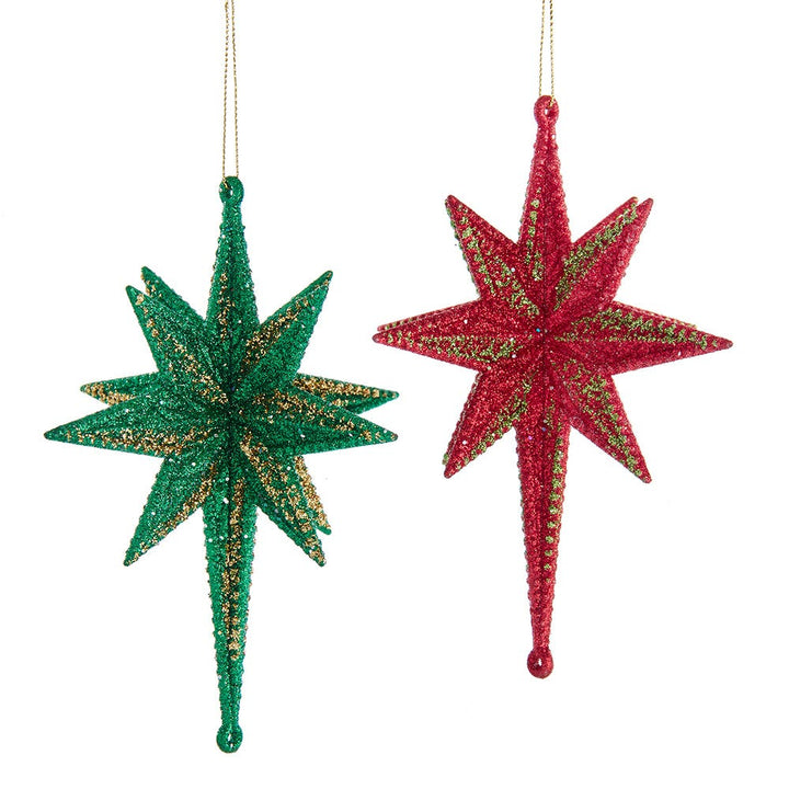 6.3" Red/Green 3D Glitter Star Ornament, 2 Assorted #T3060