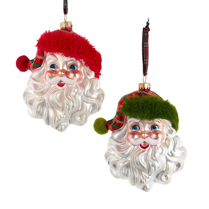 5.25" Red/Green Plaid Santa Head Ornament, 2 Assorted #T3355