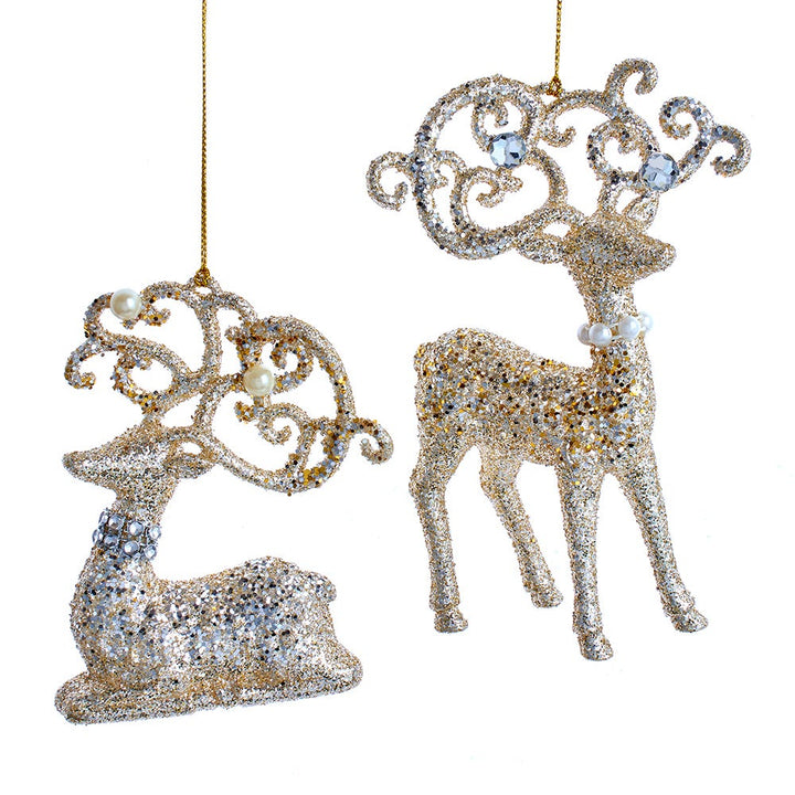 5.7" Platinum Deer Ornament. 2 Assorted #T3362