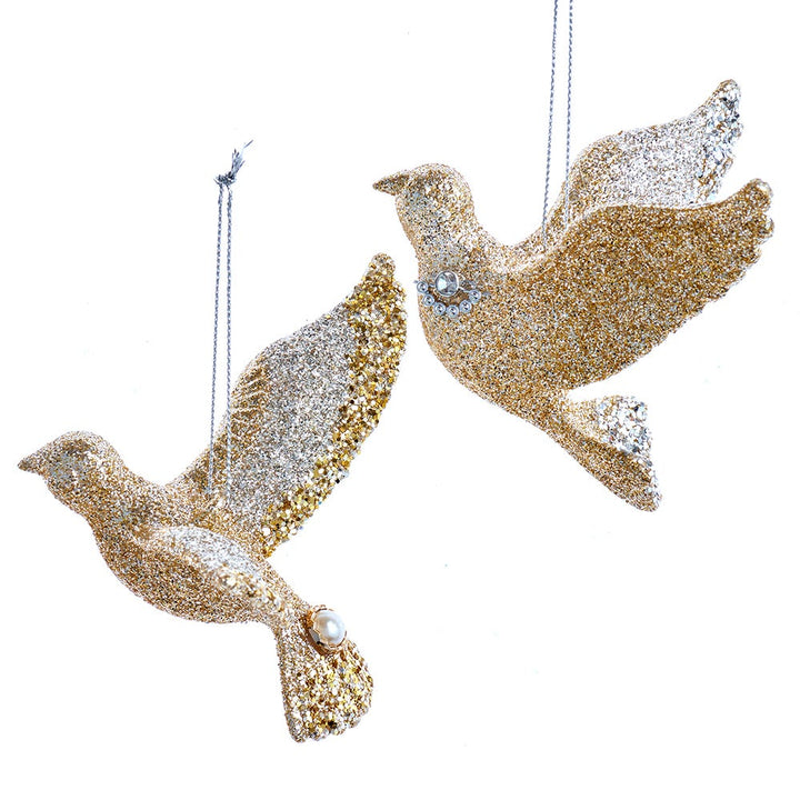 2.8-3.2" Platinum Dove Ornament, 2 Assorte #T3365