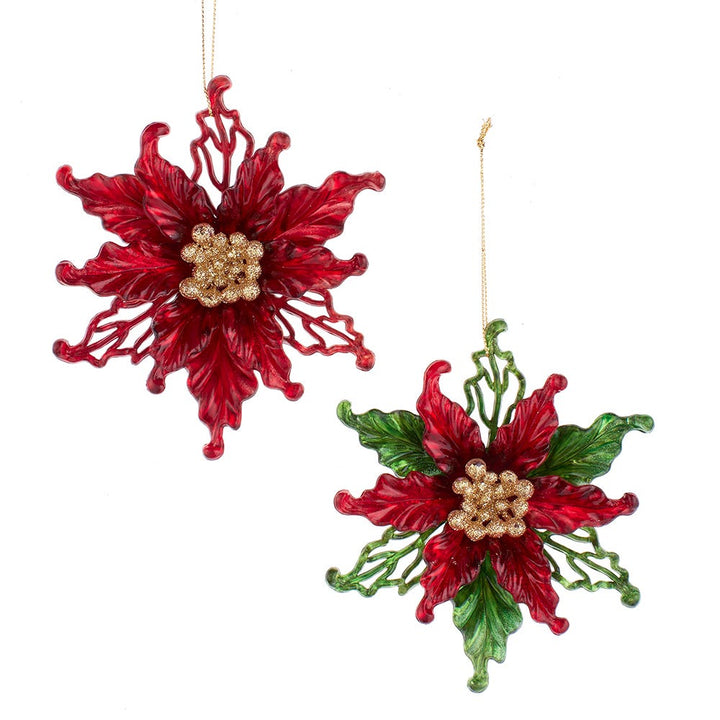 4.7" Red/Green Poinsetta Ornament, 2 Assorted #T3469