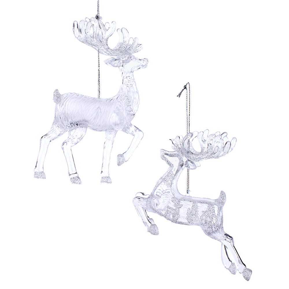 4.2-5.5" Clear Deer with Frost Ornament, 2 Assorted #T3479