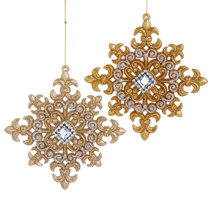 5.2" Gold & Platinum Glittered Snowflake Ornament, 2 Assorted #T3485