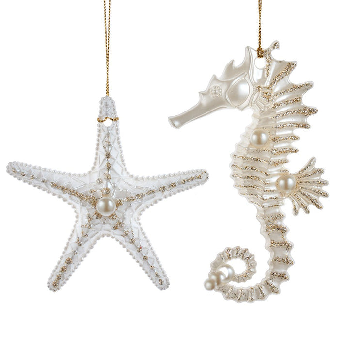 5.25" Pearl Seahorse & Starfish Ornament, 2 Assorted #T3509