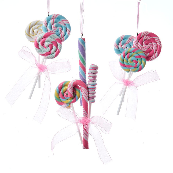 5.4" Lollipop and Candy Cane with Bow Ornament, 3 Assorted #T3531