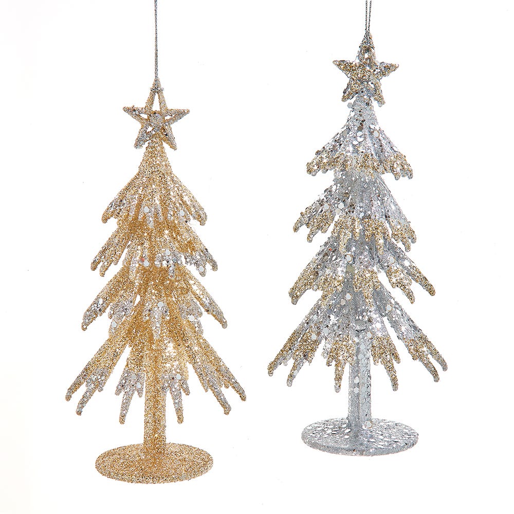6.5" Platinum Christmas Tree Ornament, 2 Assorted T3559