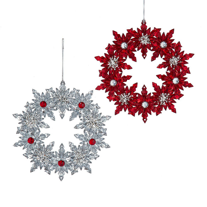 5.3" Red/Clear Silver Wreath Ornament, 2 Assorted #T3600