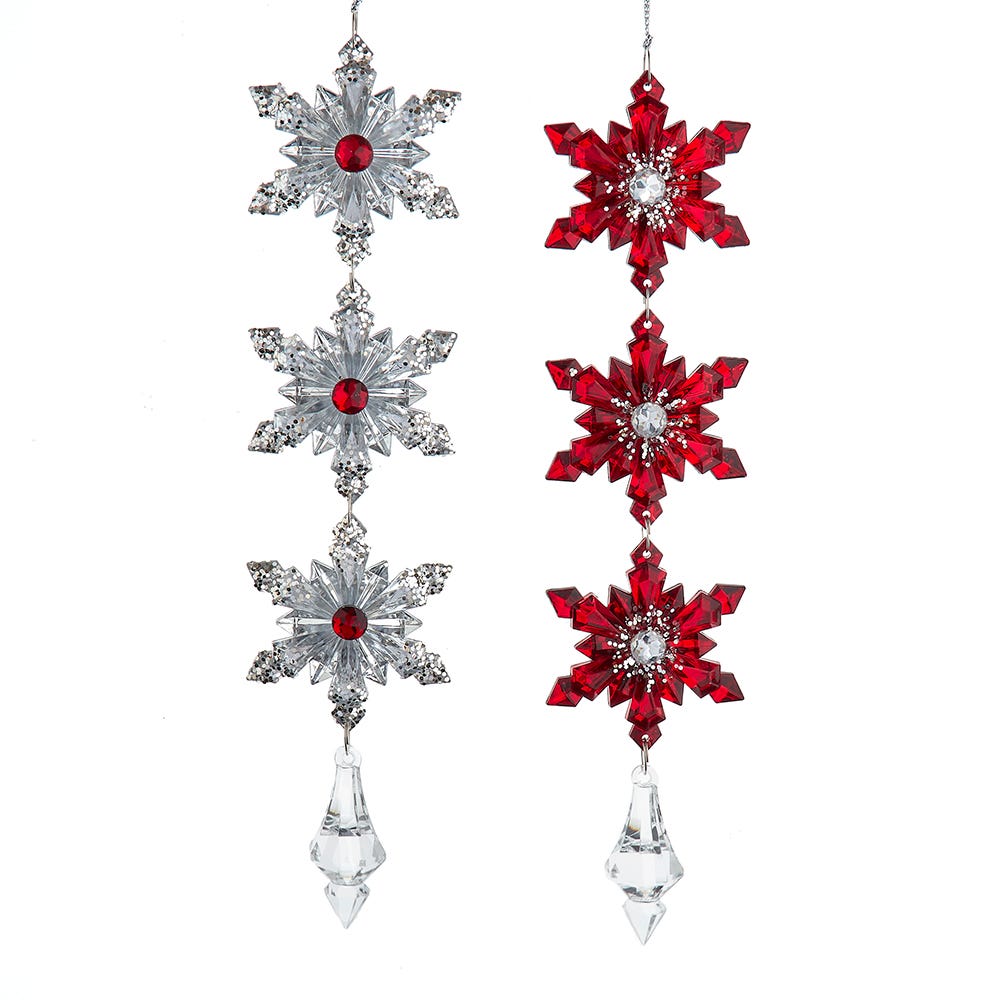 9" Red/Silver Snowflake Dangle Ornament, 2 Assorted #T3602